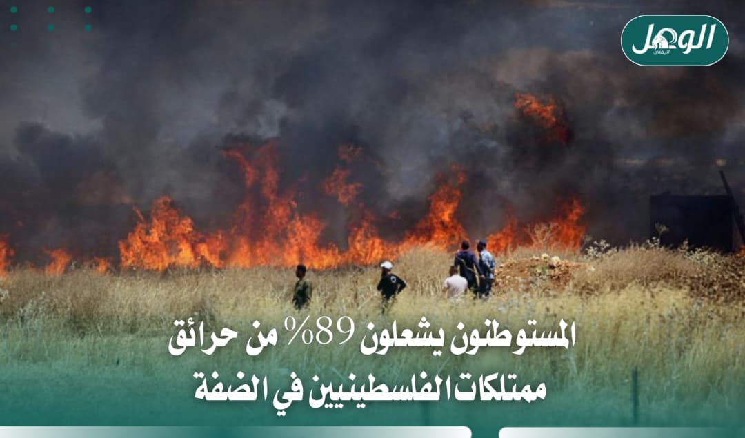 المستوطنون يشعلون 89% من حرائق ممتلكات الفلسطينيين في الضفة