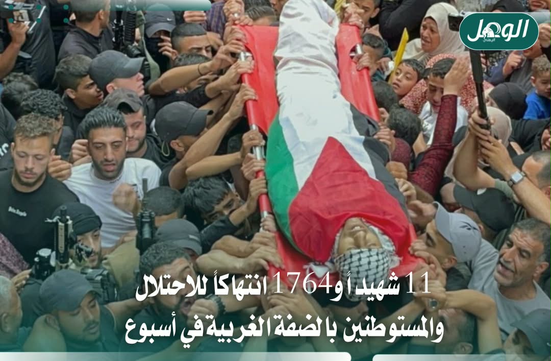 11 شهيدًا و1764 انتهاكًا للاحتلال والمستوطنين بالضفة خلال أسبوع